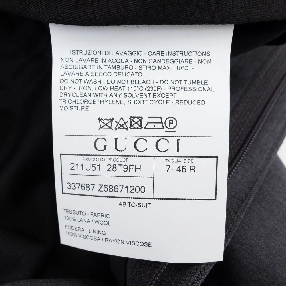 NWOT GUCCI Slim Fit Wool Suit Men's 46 Gray